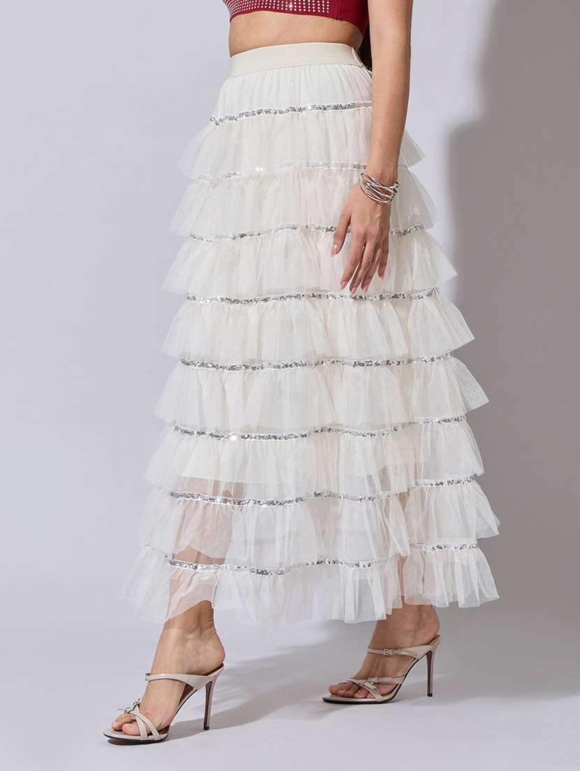 women solid mid rise ruffle skirt - 22363337 -  Standard Image - 1