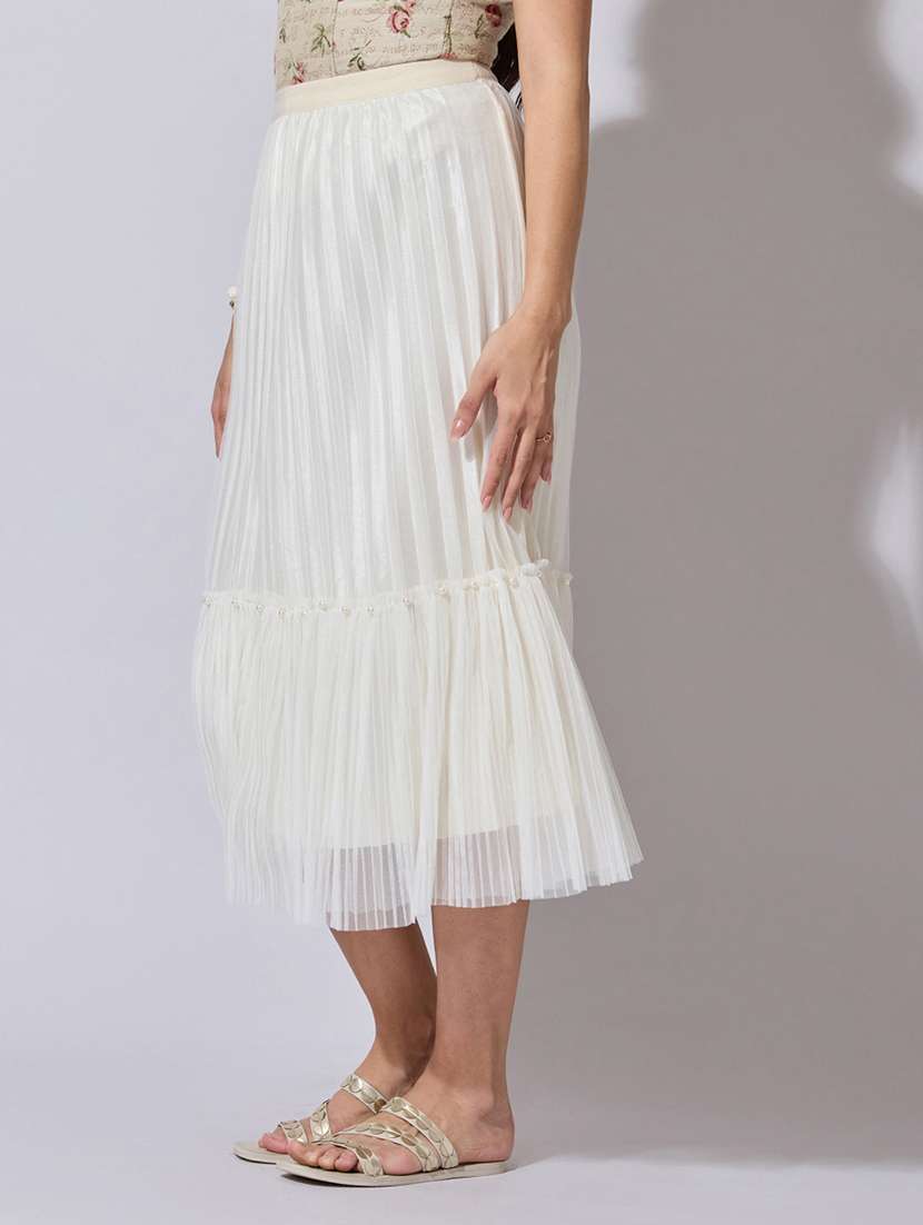 women solid mid rise pleated tiered skirt - 22363338 -  Standard Image - 1