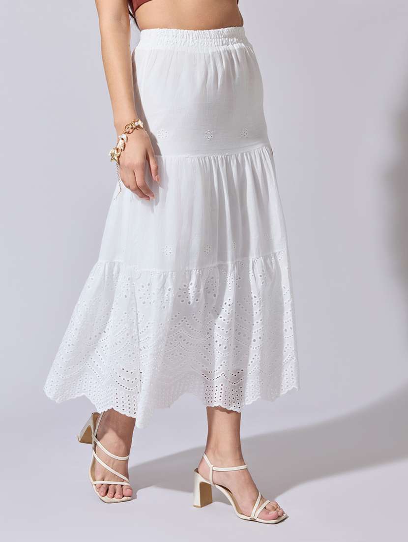 women solid high rise schiffli tiered skirt - 22363353 -  Standard Image - 1