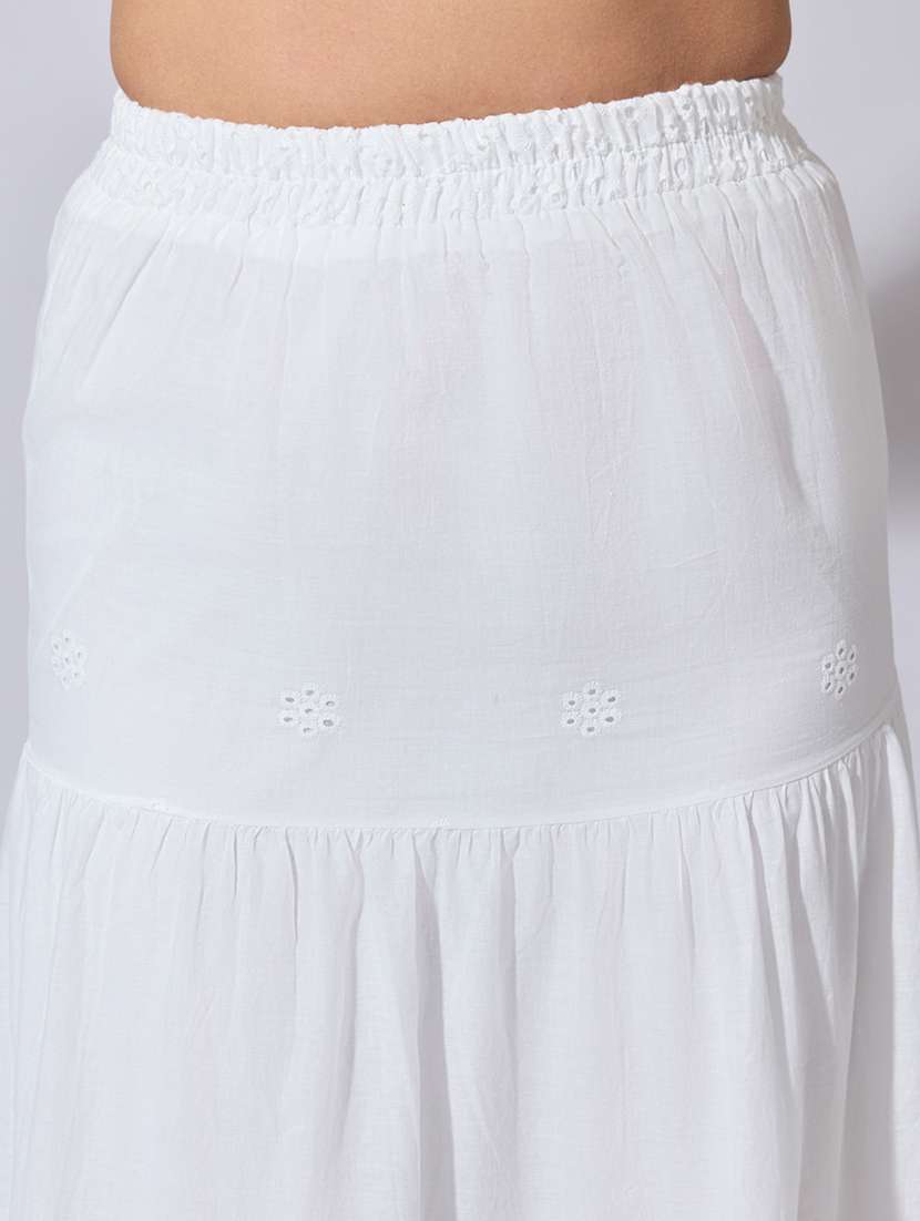 women solid high rise schiffli tiered skirt - 22363353 -  Standard Image - 4