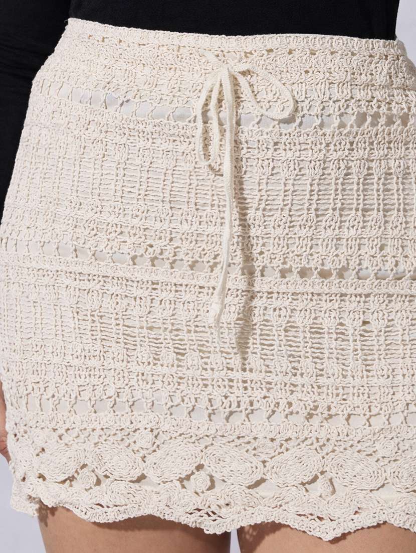 women solid high rise crochet bodycon skirt - 22363355 -  Standard Image - 4