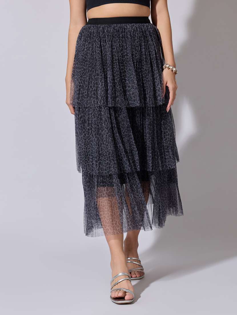 women animal print high rise layered skirt