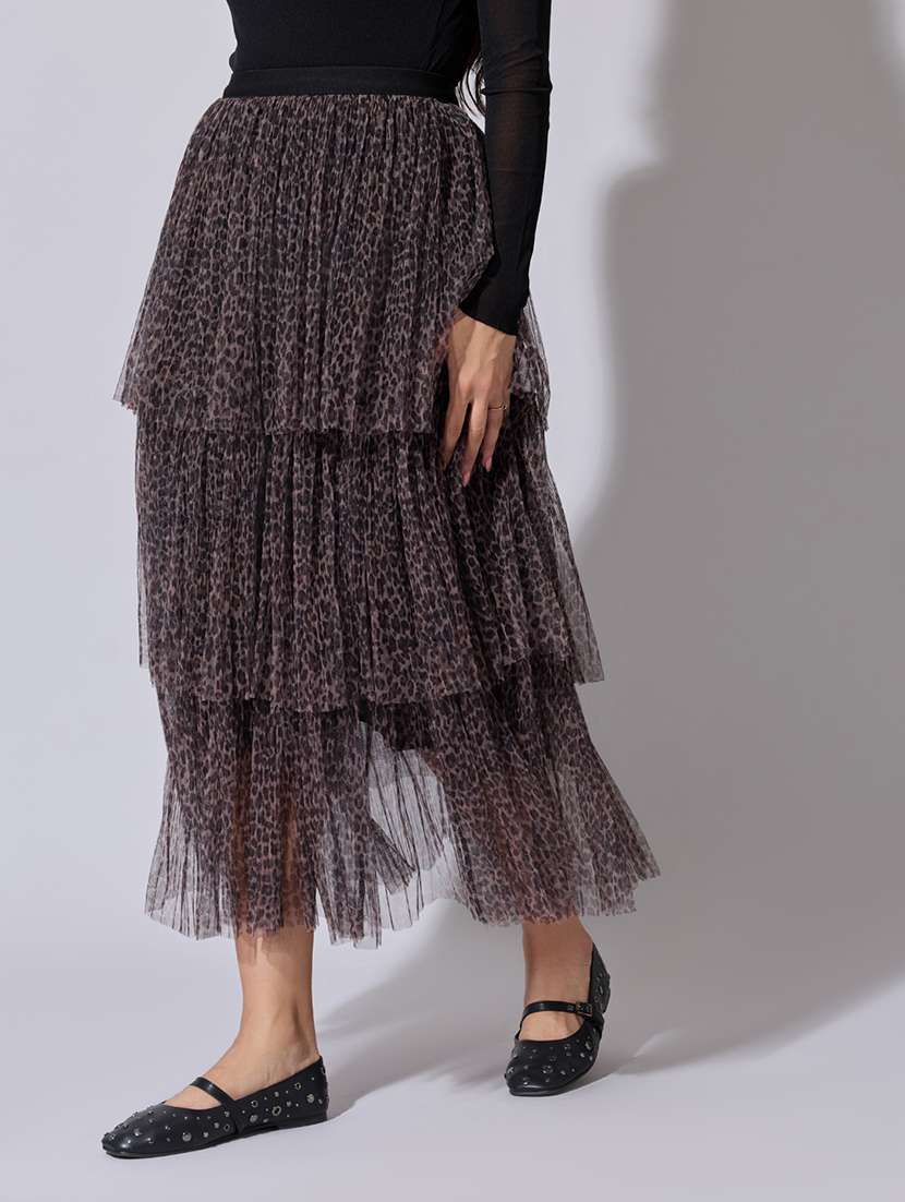 women animal print high rise layered skirt - 22363360 -  Standard Image - 1