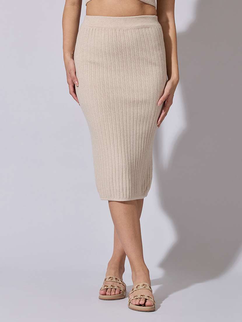 women solid high rise pencil skirt