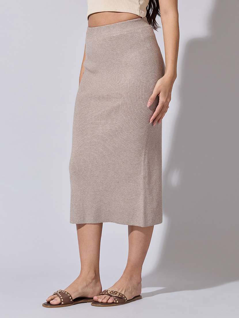 women solid high rise bodycon skirt - 22363369 -  Standard Image - 1