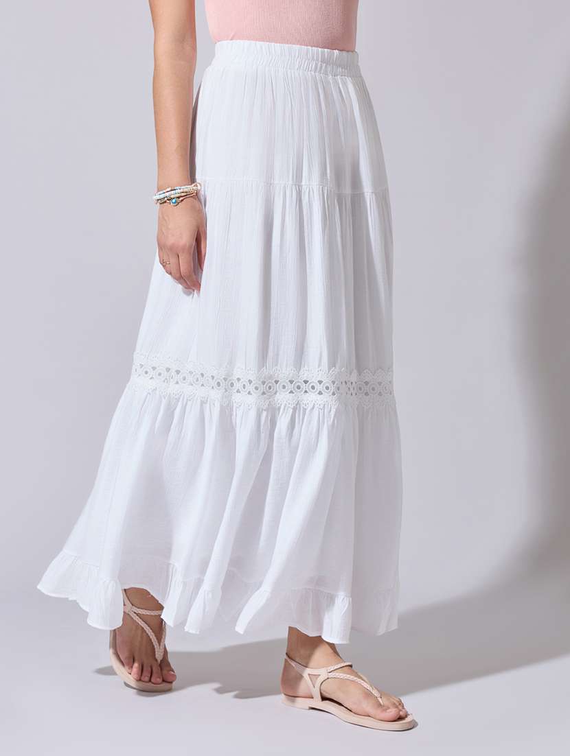 women solid high rise tiered skirt - 22363370 -  Standard Image - 1
