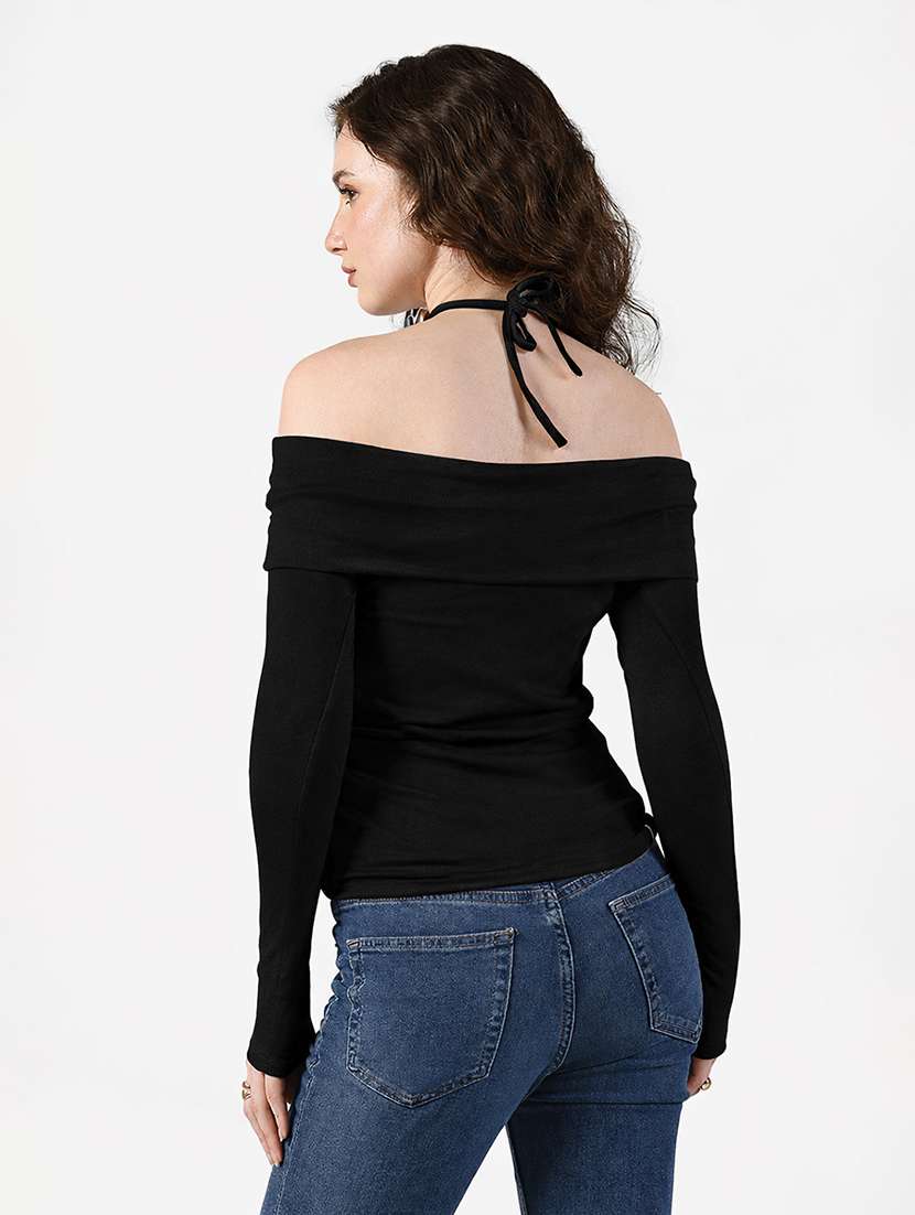 women solid off shoulder long sleeve top - 22363371 -  Standard Image - 4