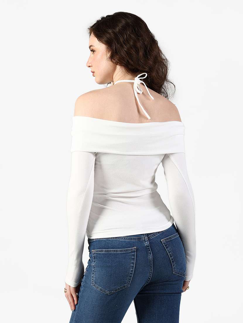 women solid off shoulder long sleeve top - 22363372 -  Standard Image - 4