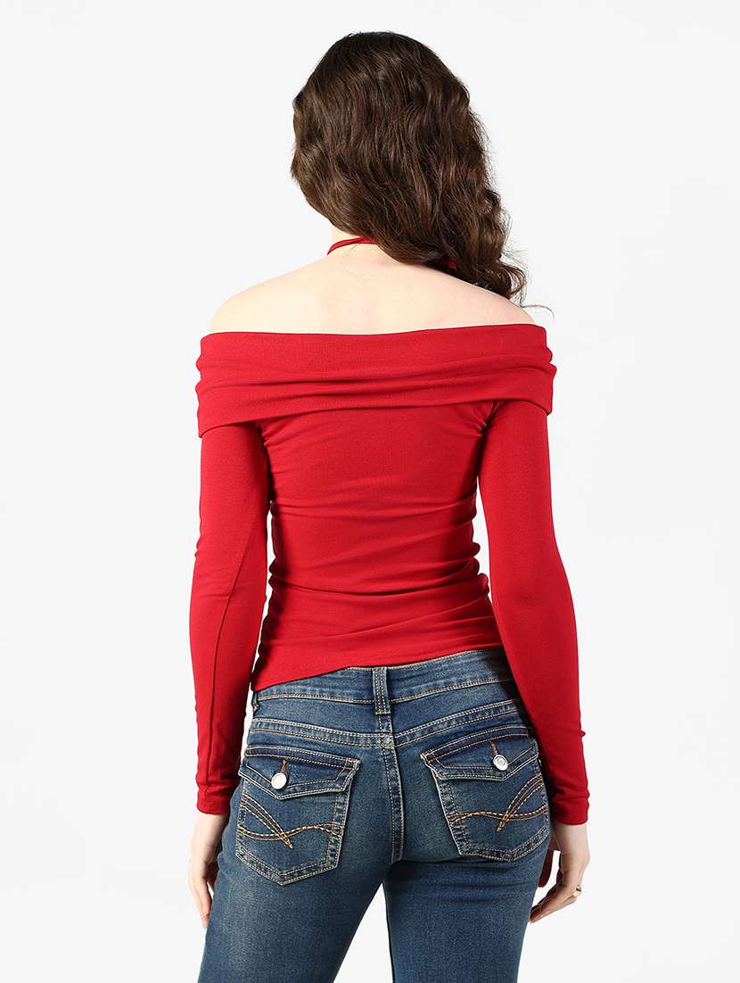 women solid off shoulder long sleeve top - 22363373 -  Standard Image - 4