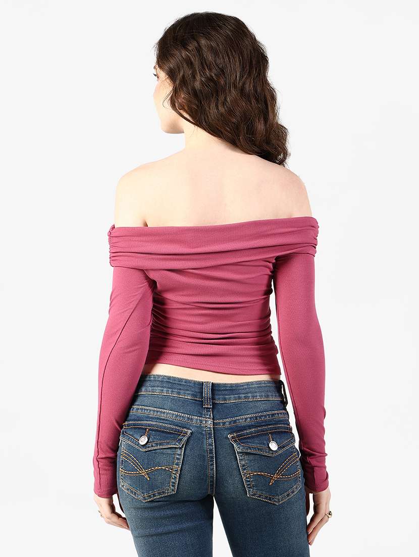women solid off shoulder long sleeve top - 22363377 -  Standard Image - 4