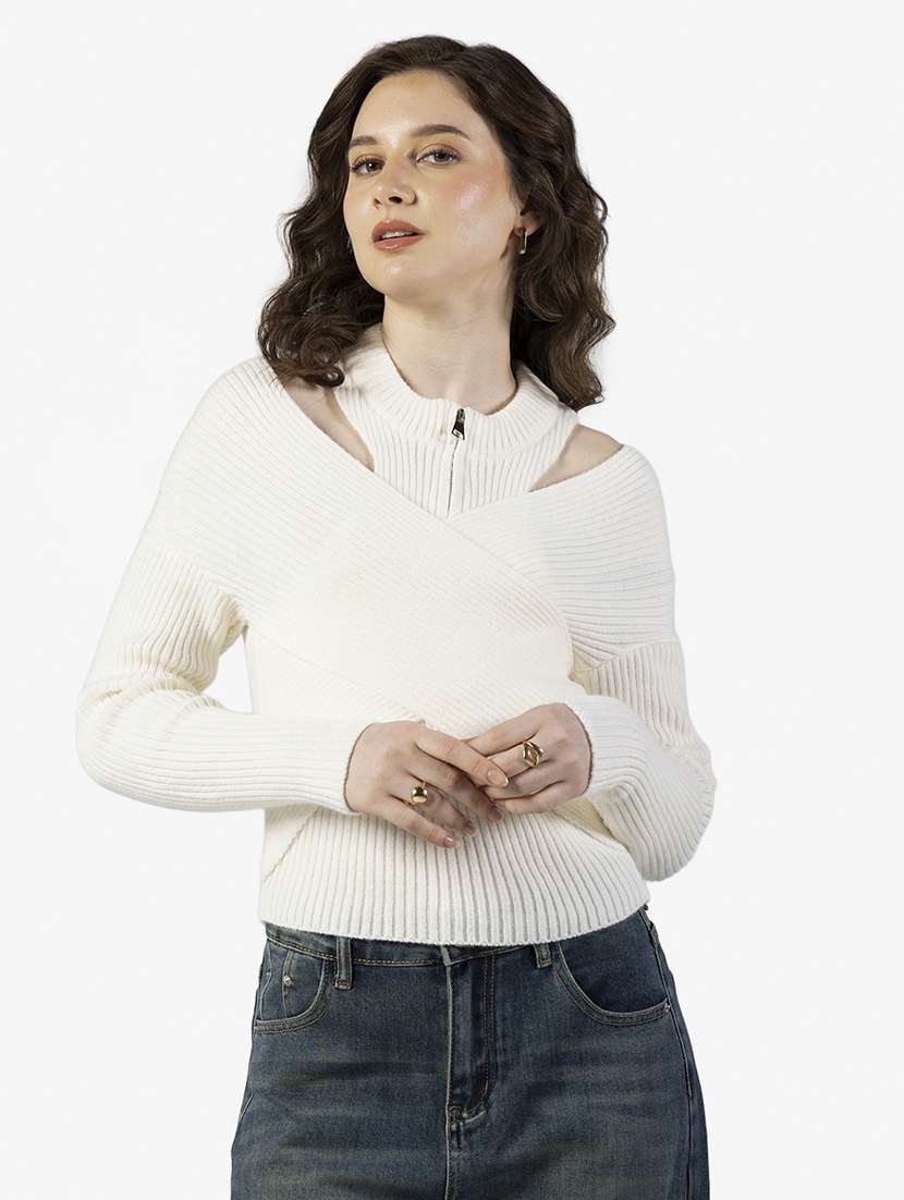 women solid cold shoulder straight top - 22363379 -  Standard Image - 1