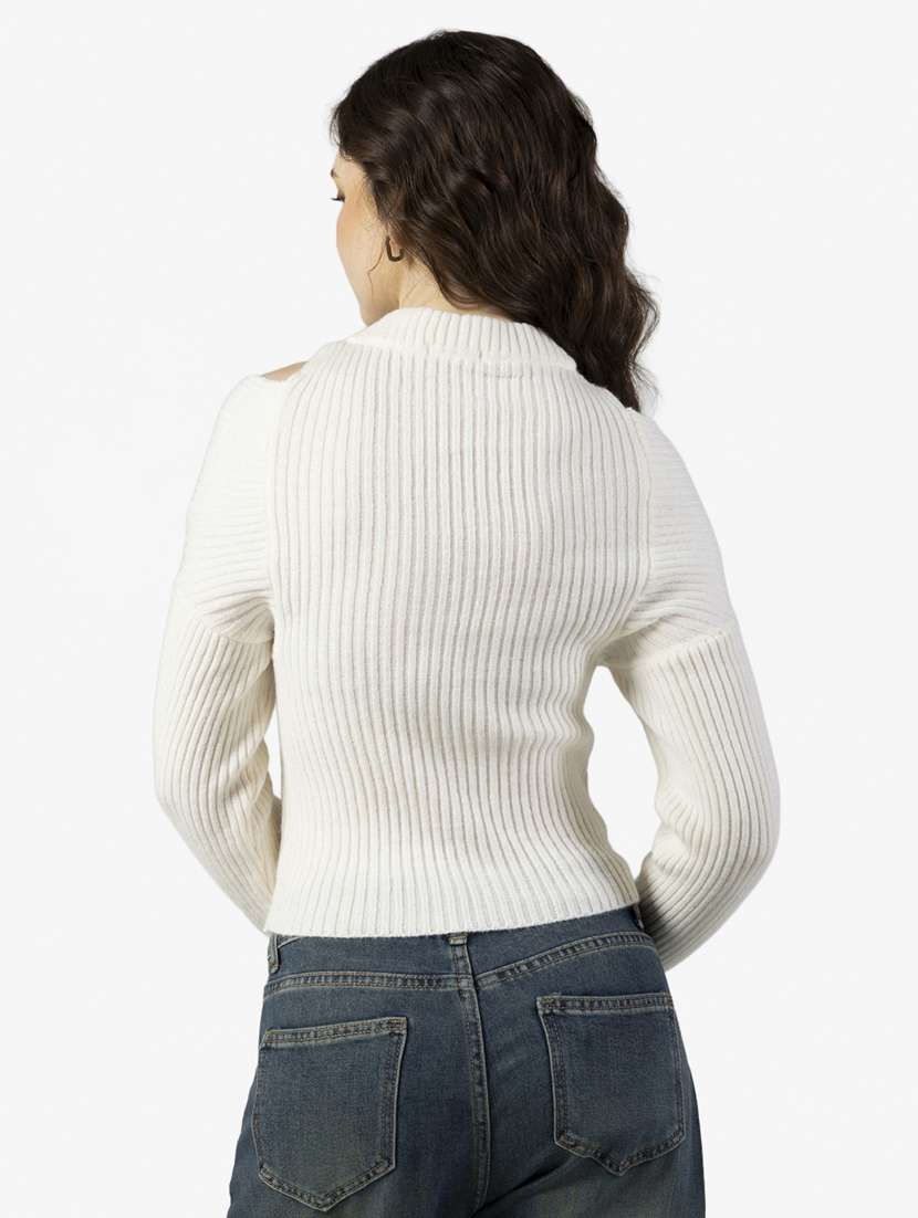 women solid cold shoulder straight top - 22363379 -  Standard Image - 4