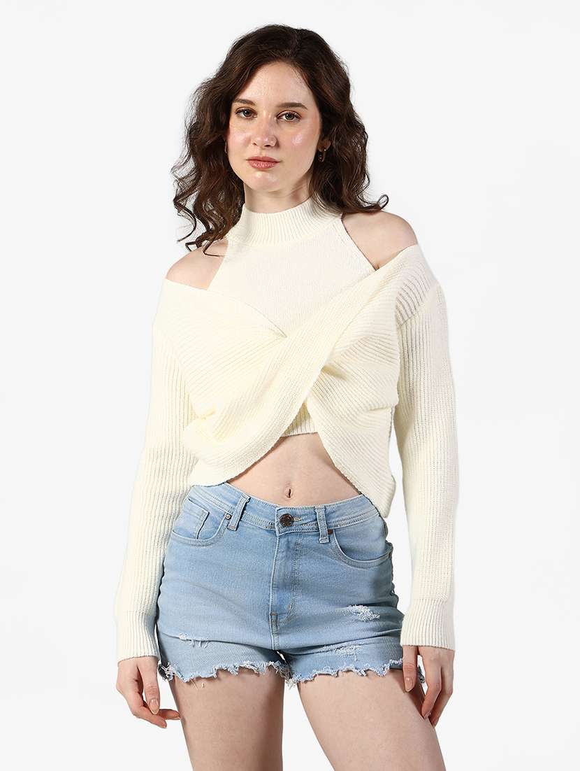 women solid long sleeve crop top - 22363380 -  Standard Image - 1