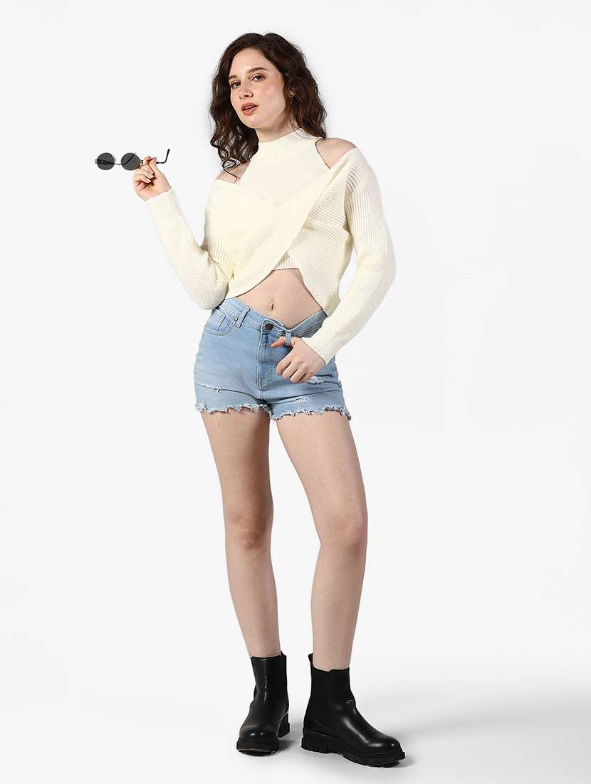 women solid long sleeve crop top - 22363380 -  Standard Image - 6