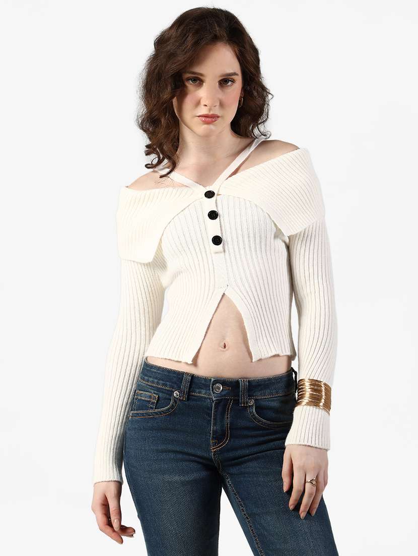 Women Solid Off Shoulder Long Sleeve Straight Top - 22363381 -  Standard Image - 1