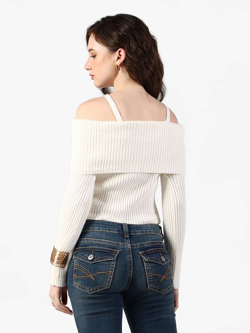 Women Solid Off Shoulder Long Sleeve Straight Top - 22363381 -  Standard Image - 4