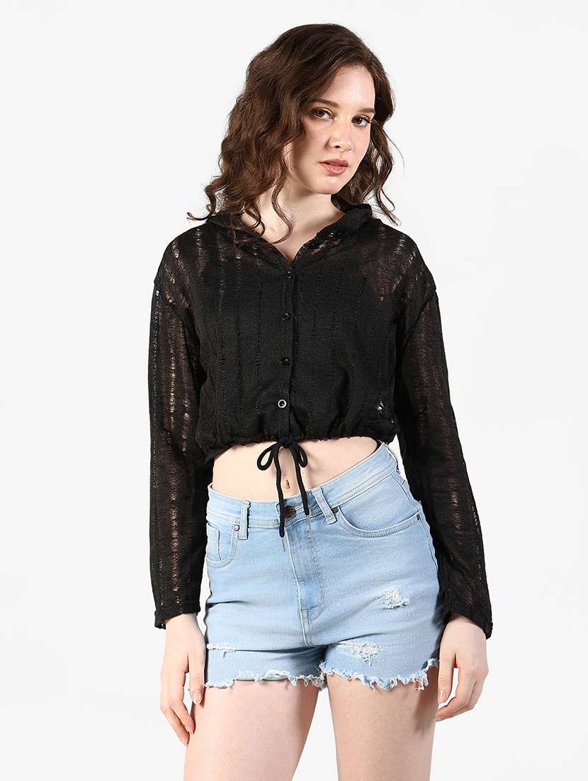 women self designed long sleeve crop top with slip - 22363382 -  Standard Image - 1