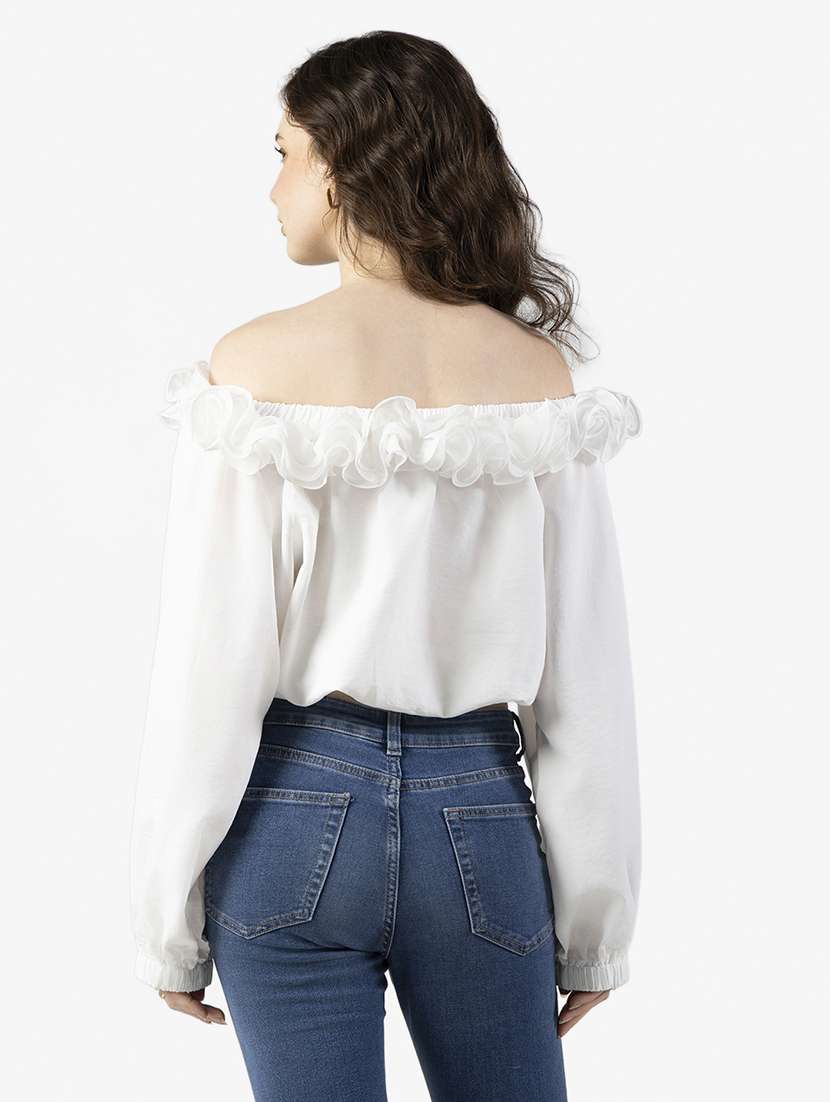 women solid off shoulder blouson top - 22363386 -  Standard Image - 4