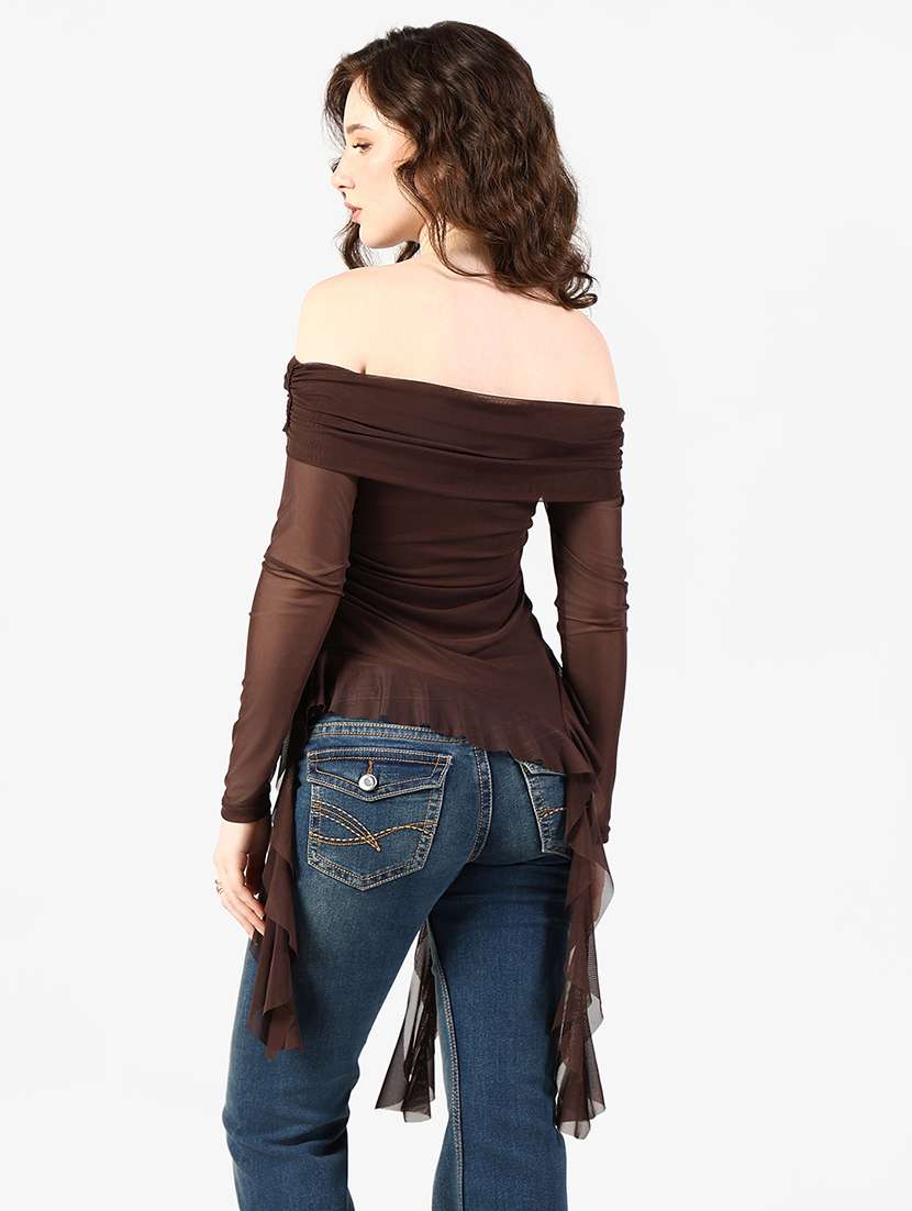 women solid off shoulder asymmetric top - 22363390 -  Standard Image - 4