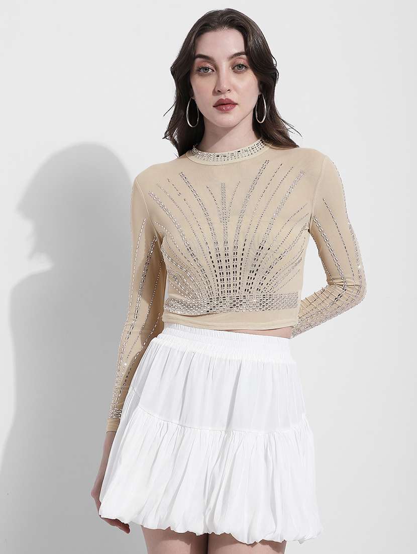women embellished long sleeve crop top - 22363403 -  Standard Image - 1