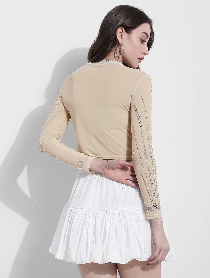 women embellished long sleeve crop top - 22363403 -  Standard Image - 4