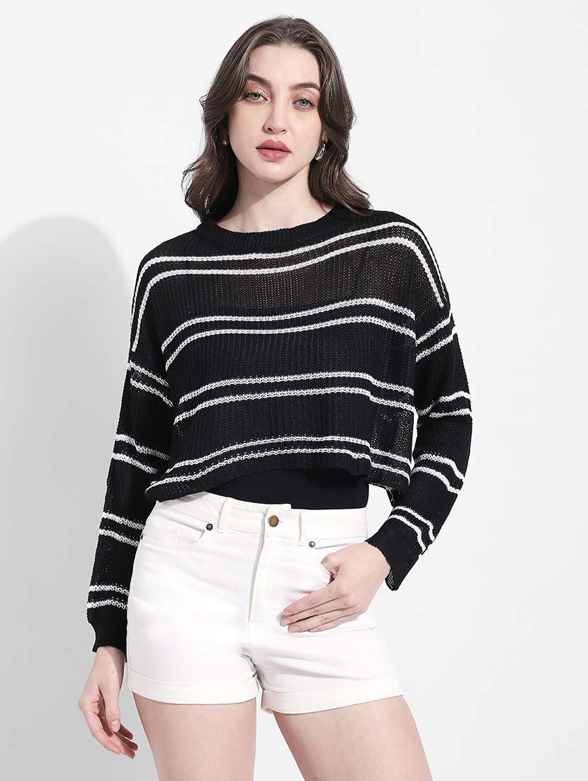 women striped long sleeve crop top with slip  - 22363410 -  Standard Image - 1