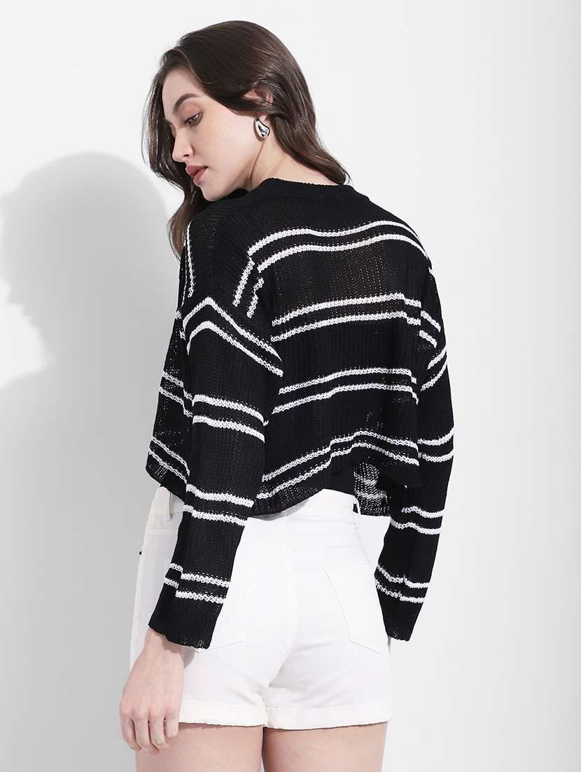 women striped long sleeve crop top with slip  - 22363410 -  Standard Image - 4