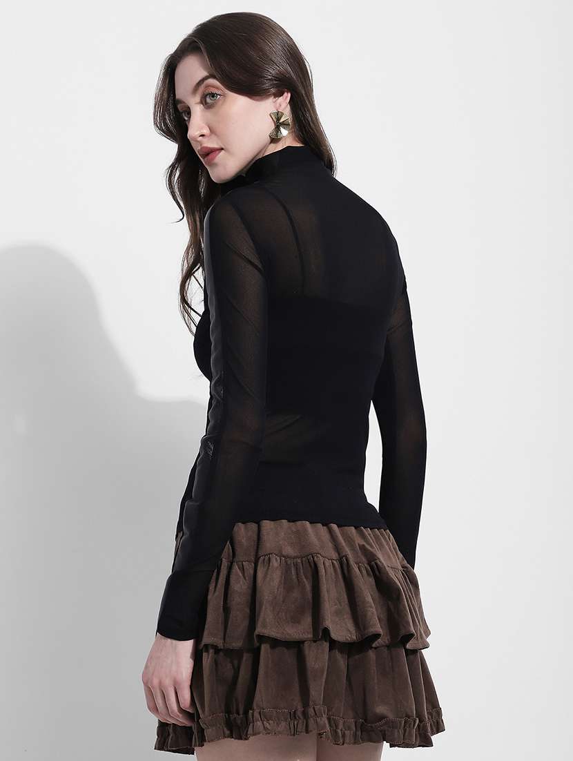 women solid high neck long sleeve top - 22363411 -  Standard Image - 4