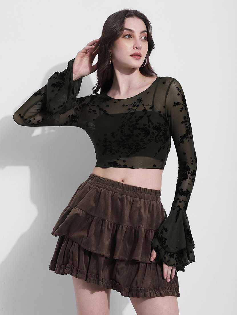 women self designed bell slevee crop top - 22363413 -  Standard Image - 1