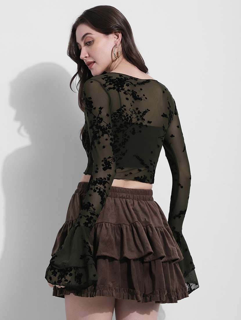 women self designed bell slevee crop top - 22363413 -  Standard Image - 4