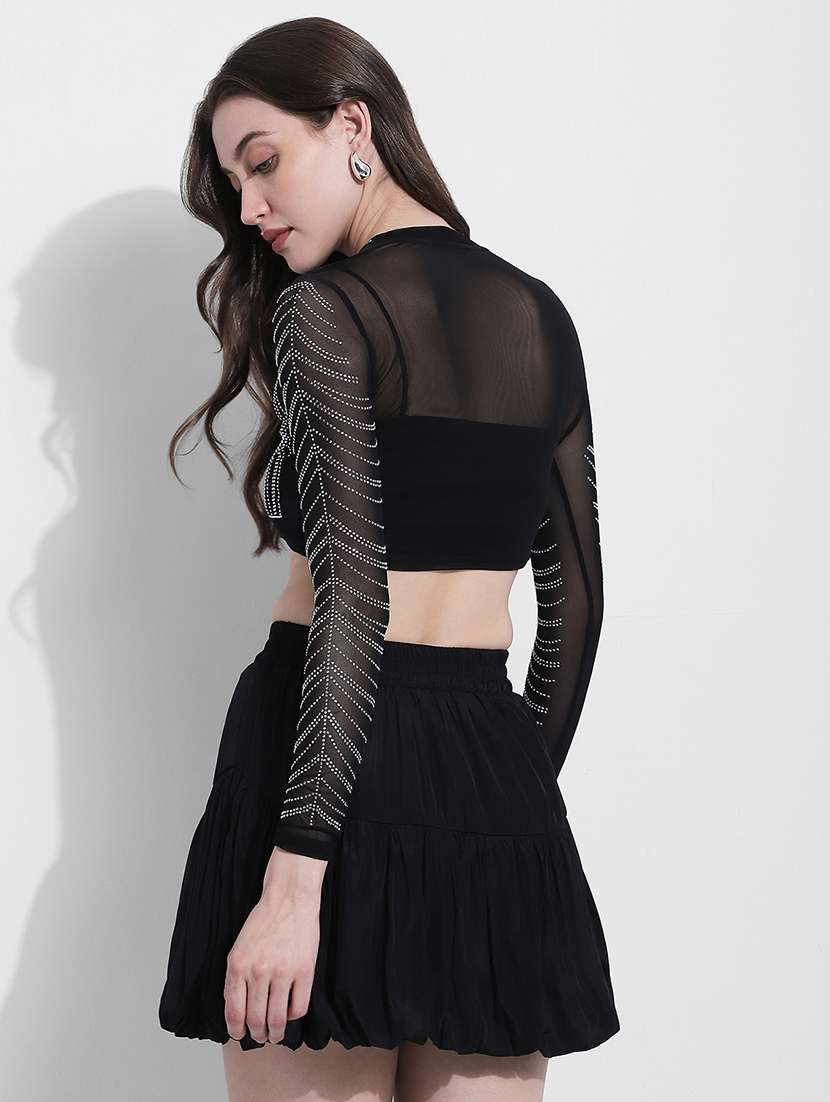 women embellsihed long sleeev crop top - 22363416 -  Standard Image - 4