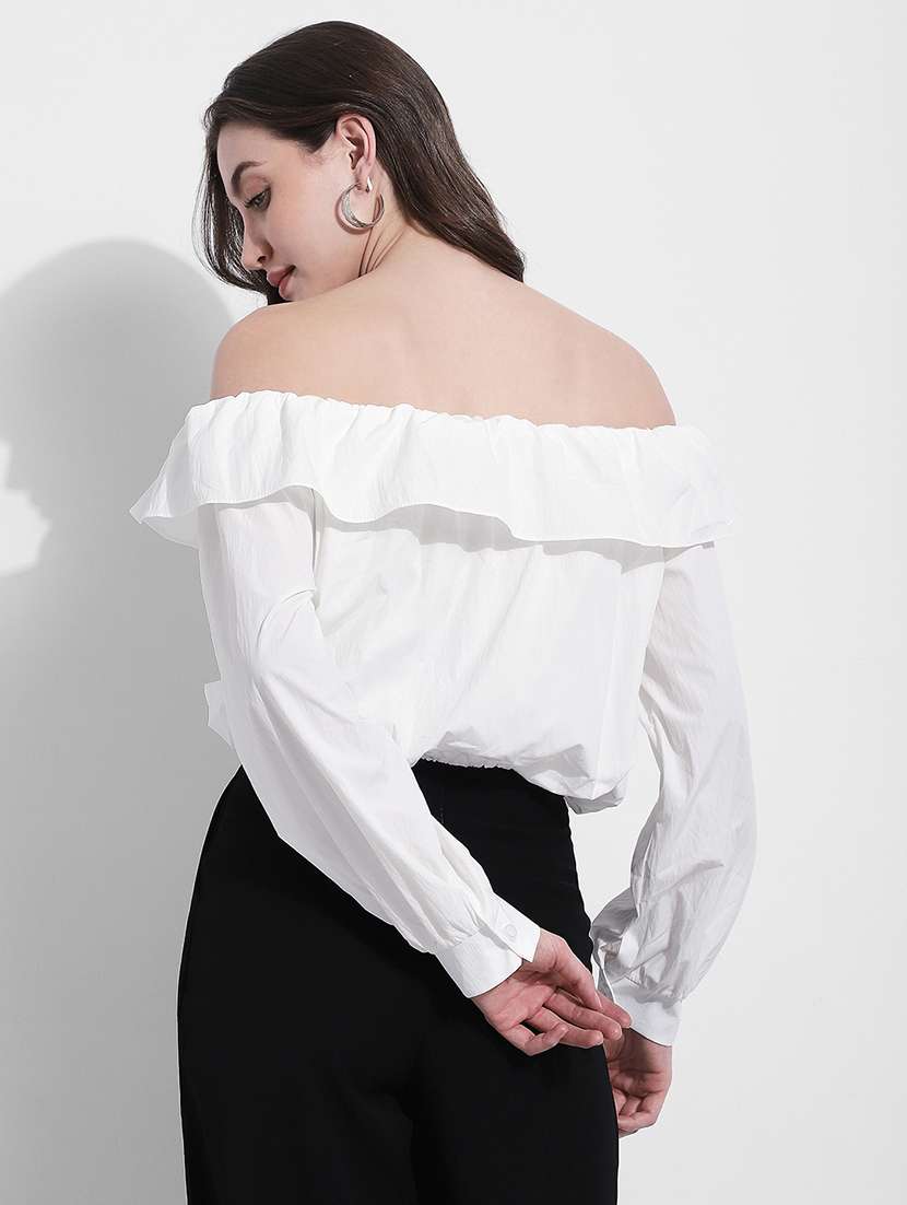 women solid off shoulder long sleeve blouson - 22363420 -  Standard Image - 4