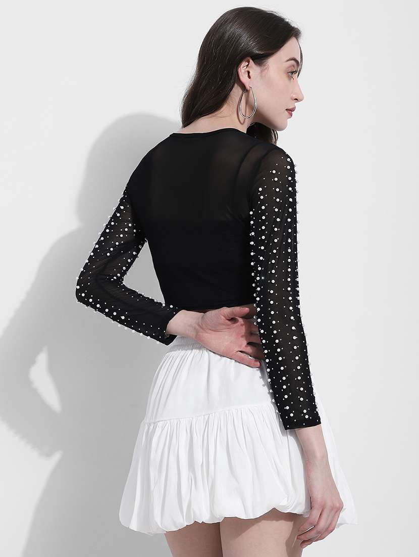 women embellished long sleeve crop top - 22363426 -  Standard Image - 4
