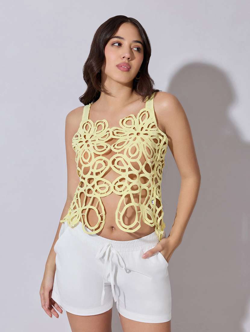 women self designed sheer crochet top - 22363436 -  Standard Image - 1