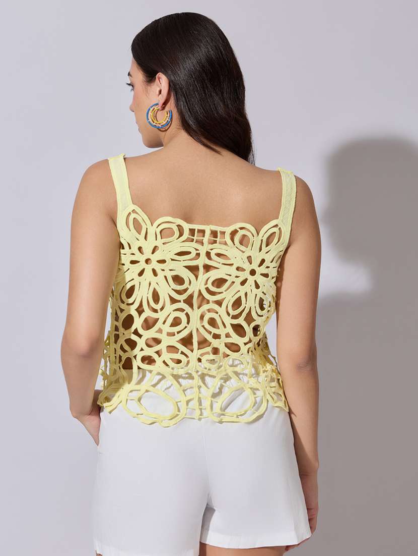 women self designed sheer crochet top - 22363436 -  Standard Image - 4