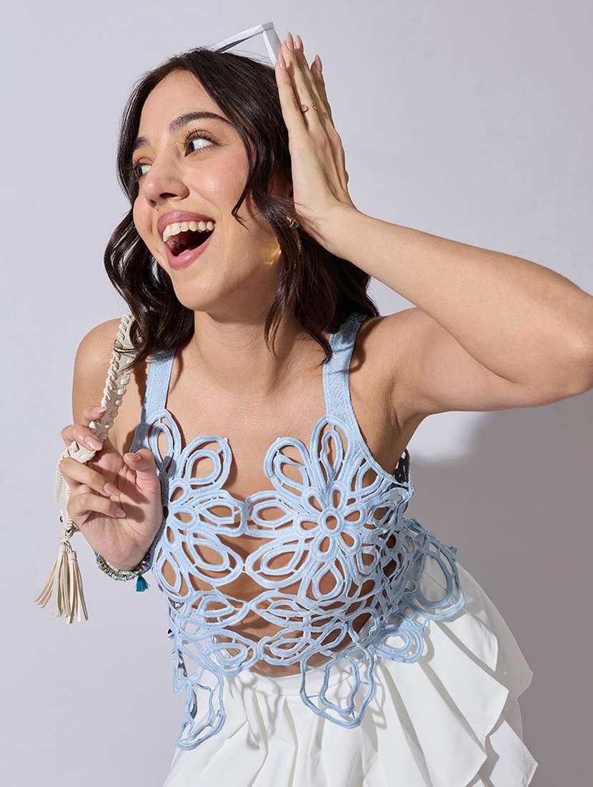 women self designed sheer crochet top