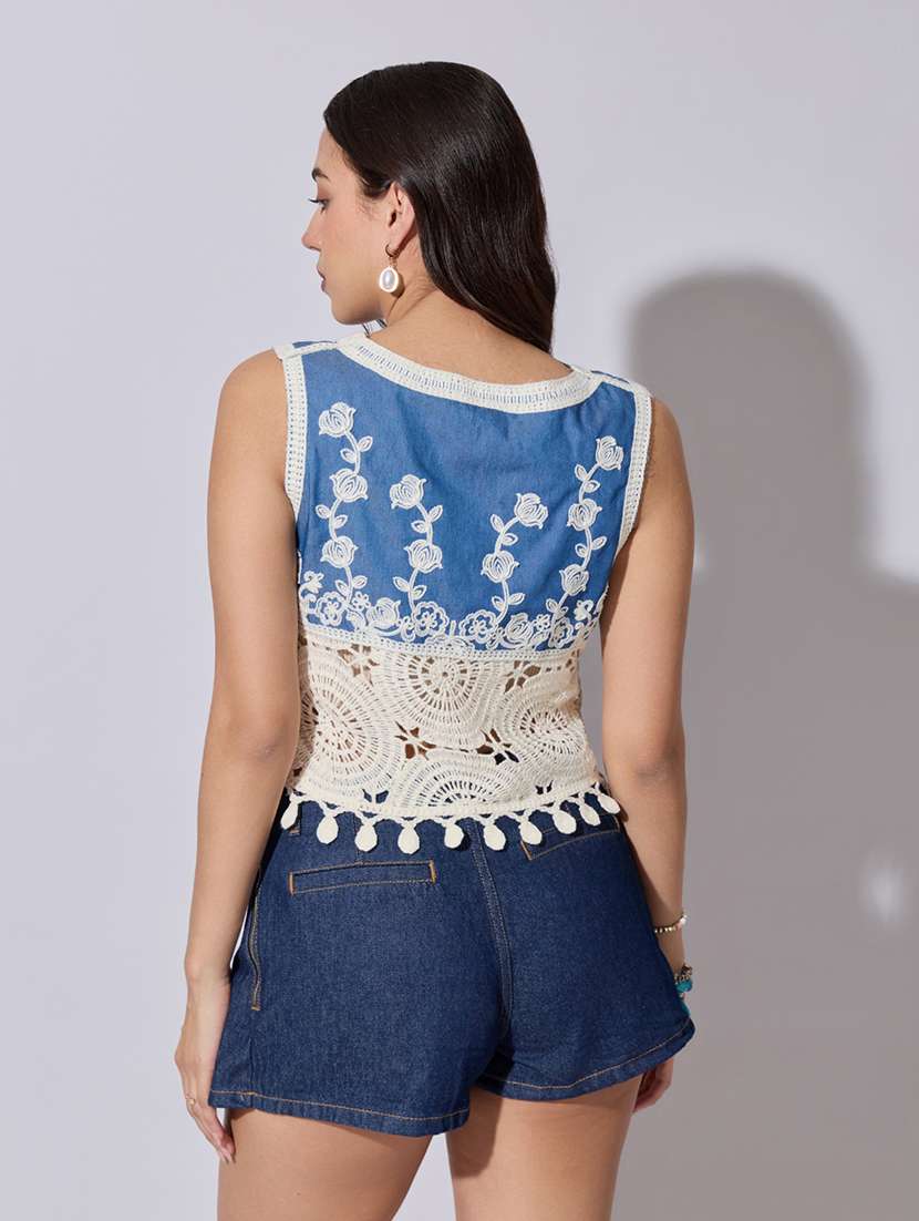 women self designed sheer crochet top - 22363438 -  Standard Image - 4