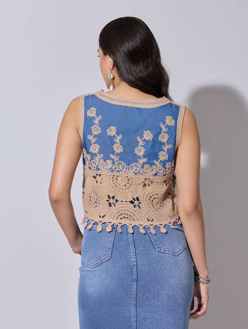 women self designed sheer crochet top - 22363439 -  Standard Image - 4