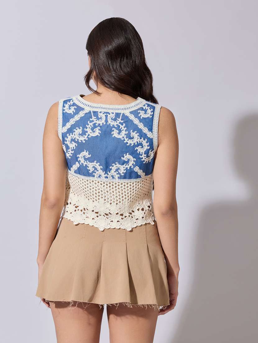 women self designed sheer crochet top - 22363440 -  Standard Image - 4