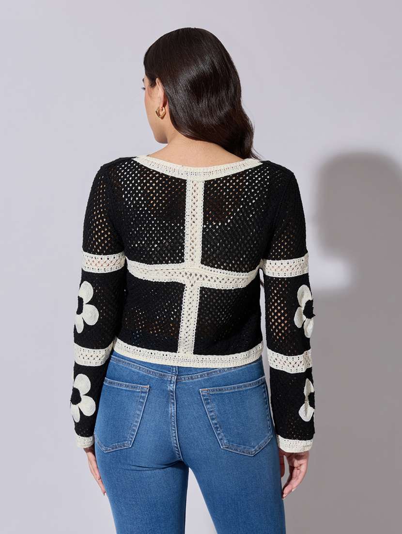 women self designed sheer crochet top - 22363441 -  Standard Image - 4