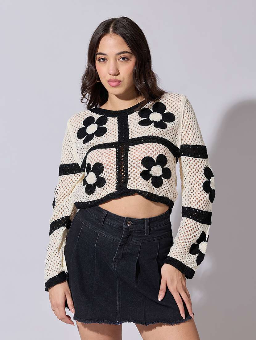 women self designed sheer crochet top - 22363442 -  Standard Image - 1