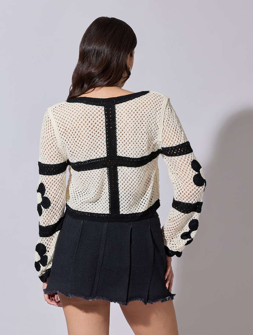 women self designed sheer crochet top - 22363442 -  Standard Image - 4