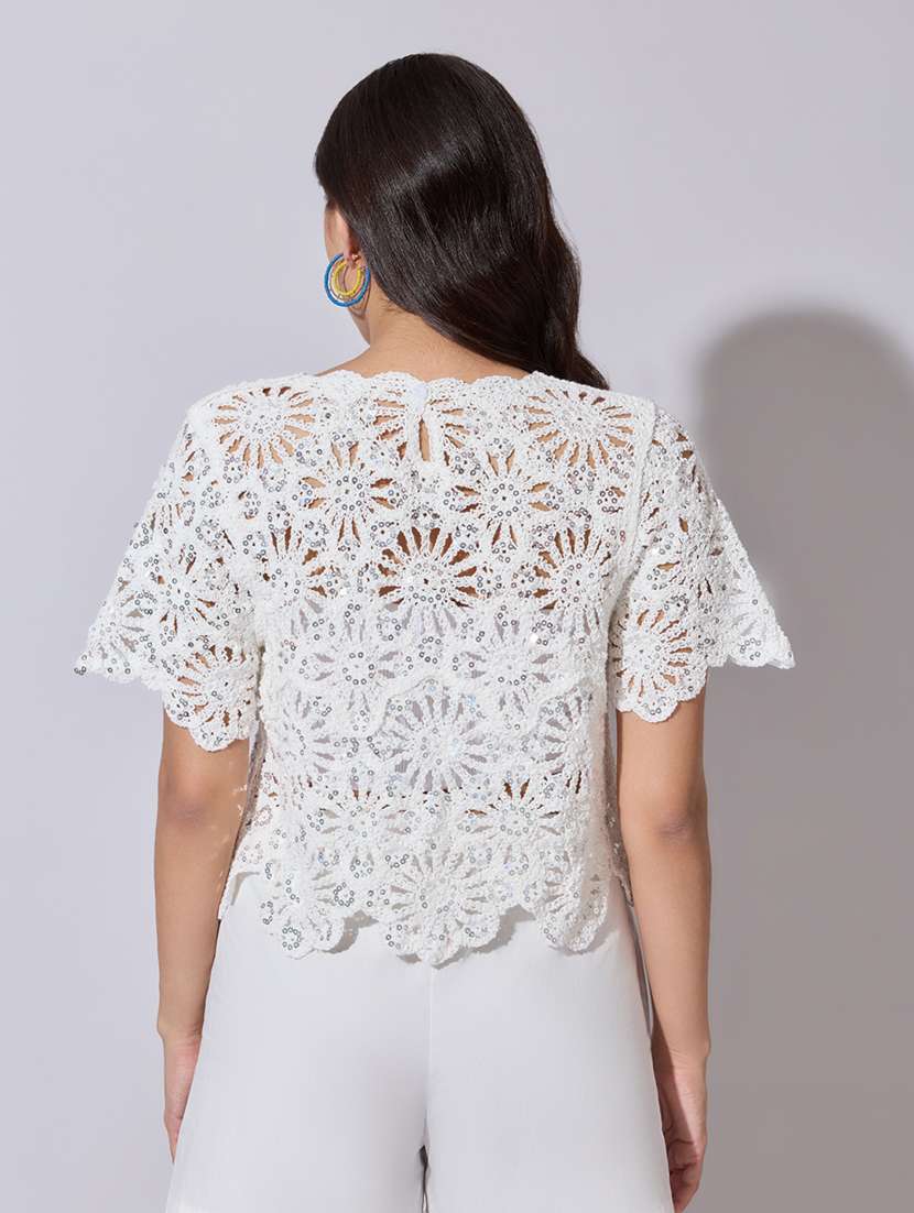 women self designed sheer crochet top - 22363444 -  Standard Image - 4