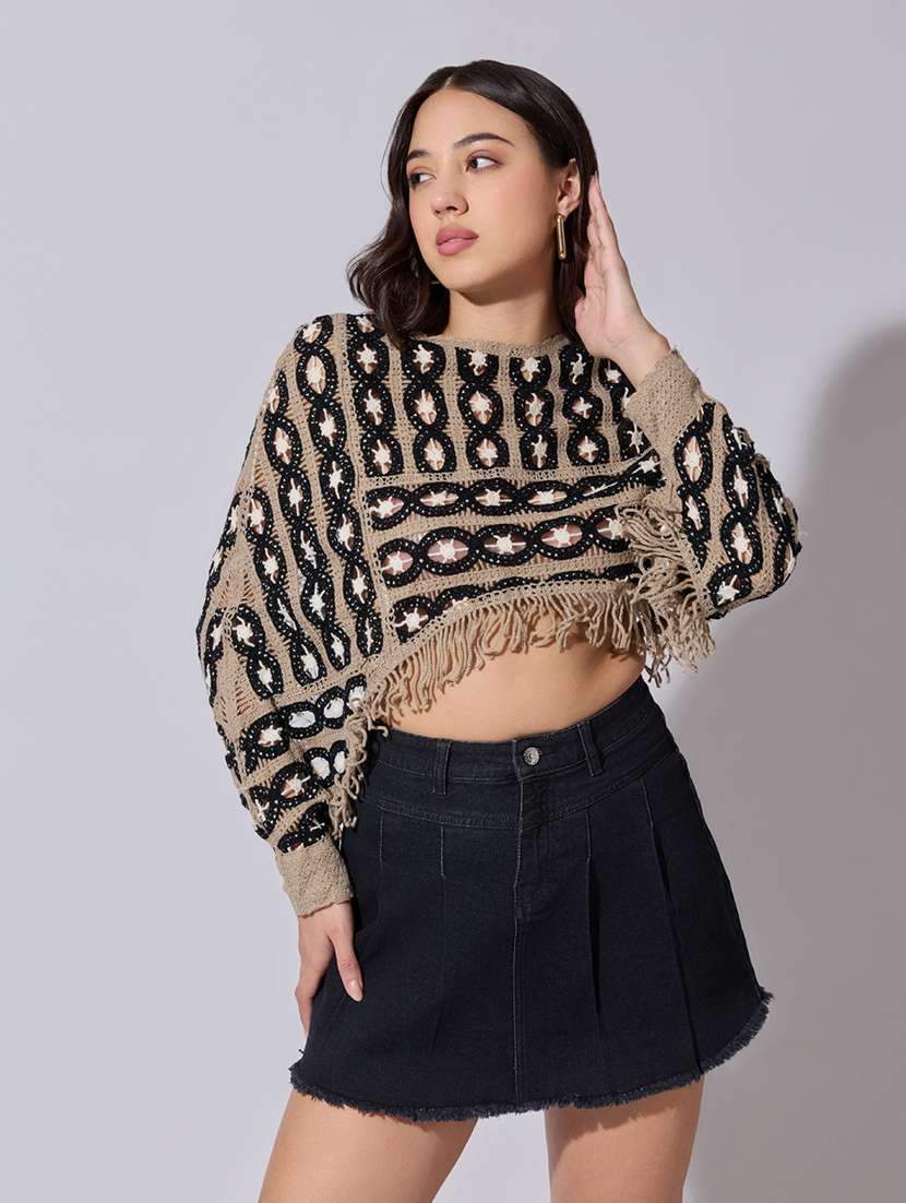 women self designed sheer crochet crop top - 22363451 -  Standard Image - 1