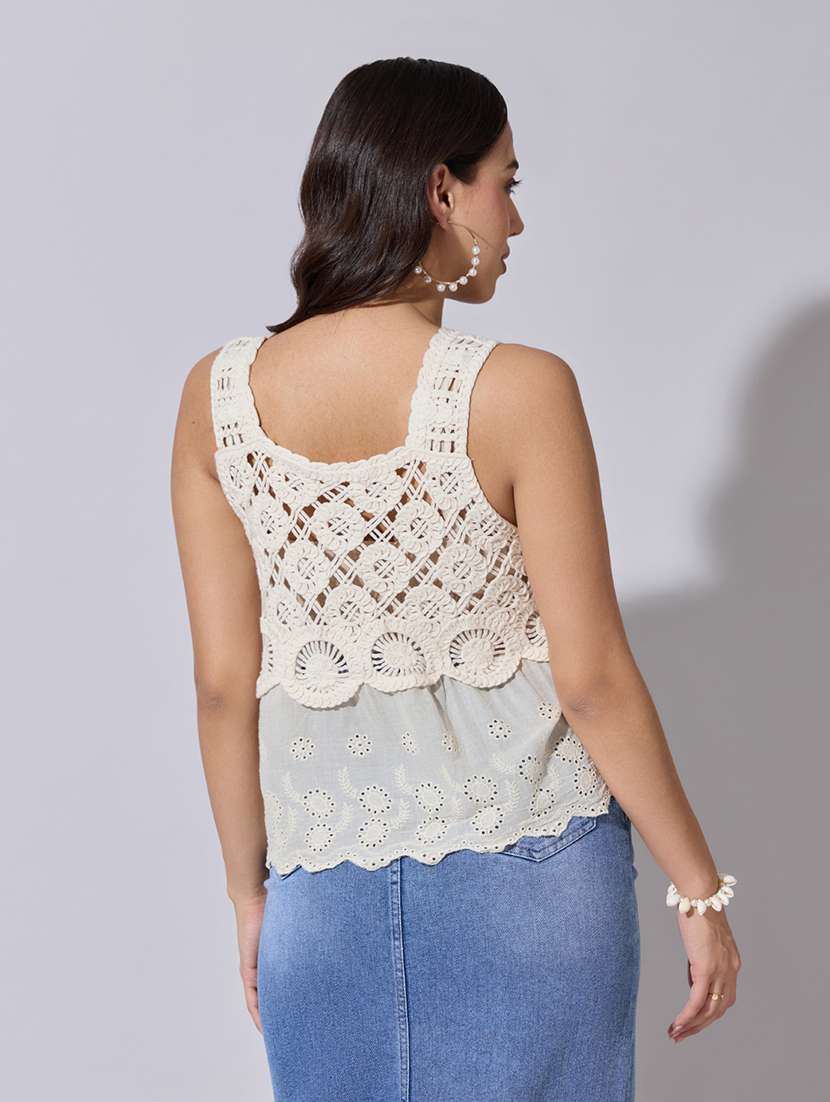 women self designed sheer crochet top - 22363452 -  Standard Image - 4