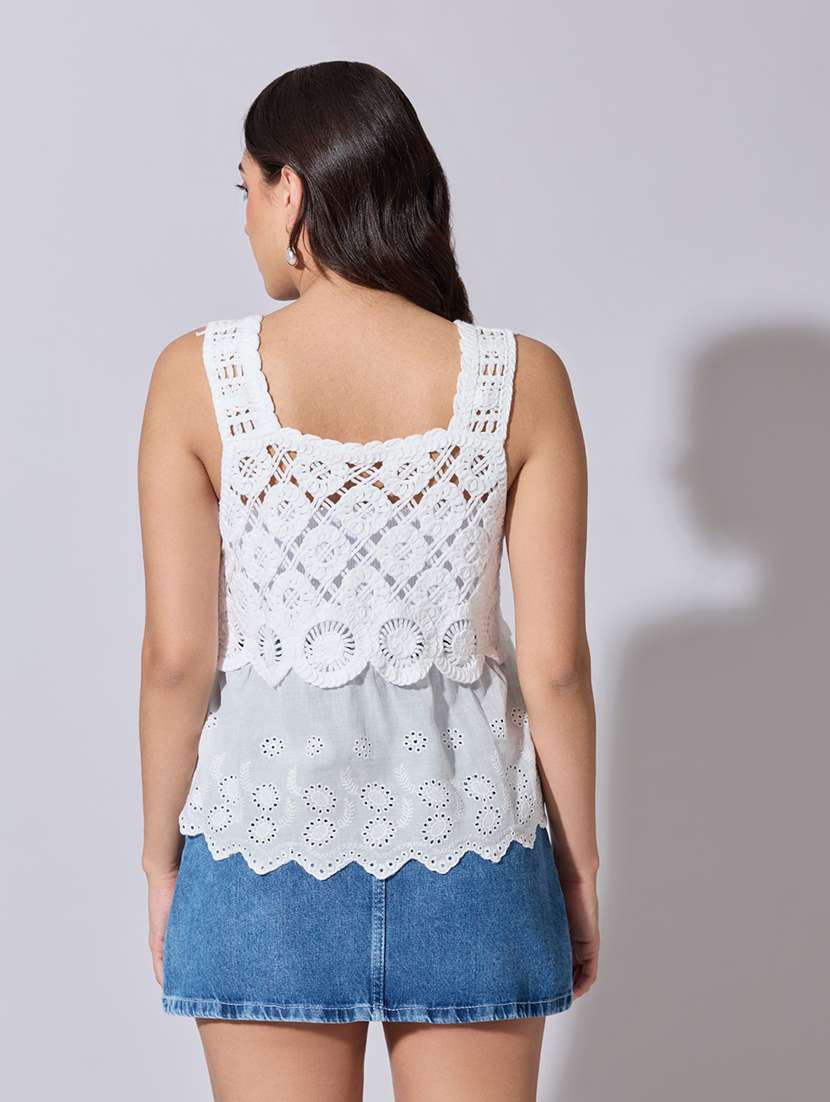 women self designed sheer crochet top - 22363453 -  Standard Image - 4