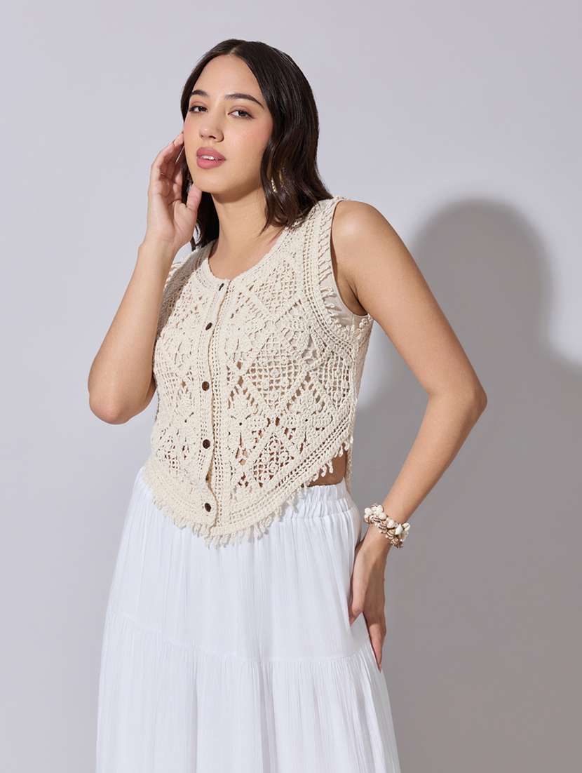 women self designed sheer crochet top - 22363454 -  Standard Image - 1
