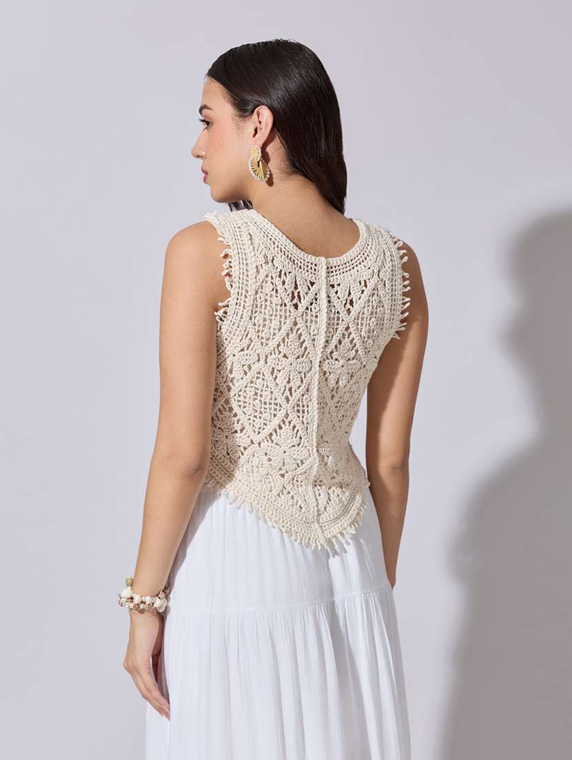women self designed sheer crochet top - 22363454 -  Standard Image - 4