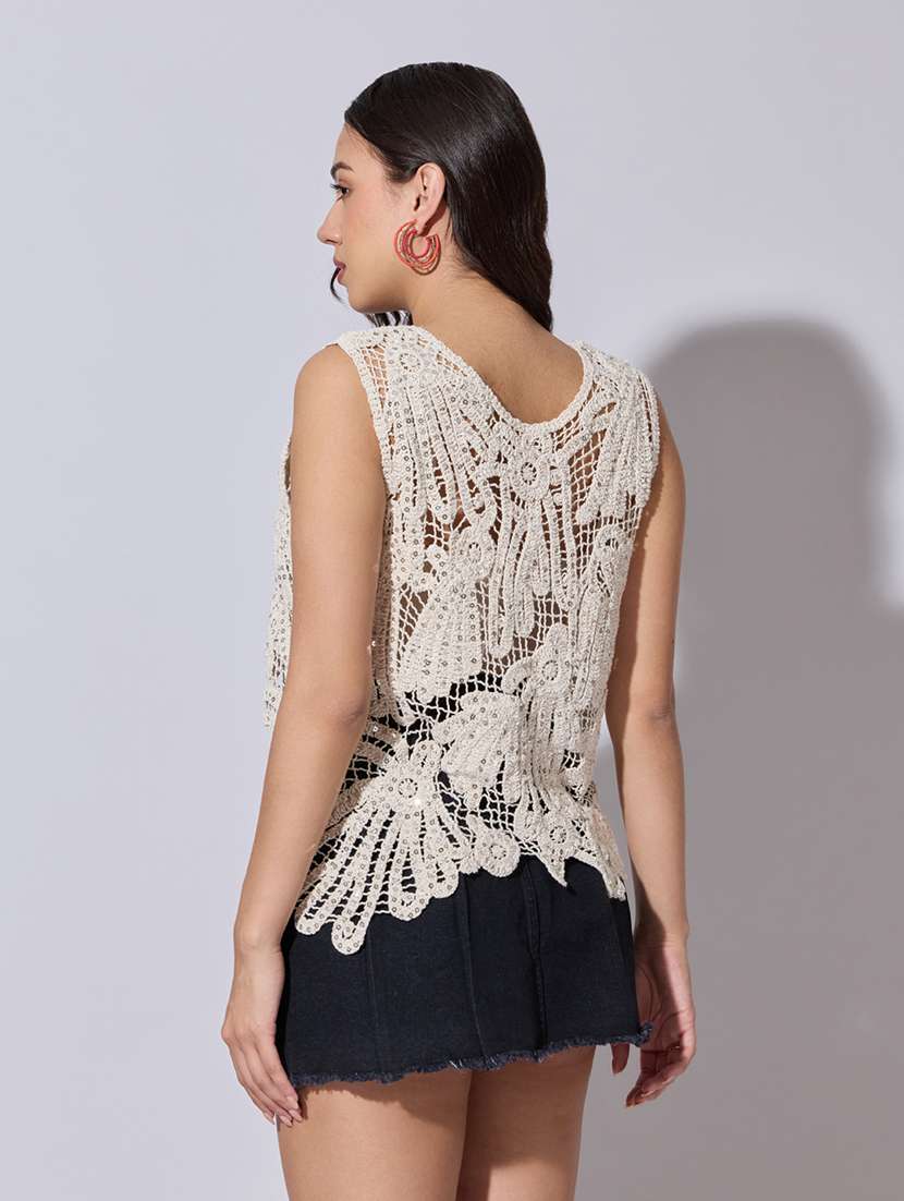 women self designed sheer crochet top - 22363456 -  Standard Image - 4