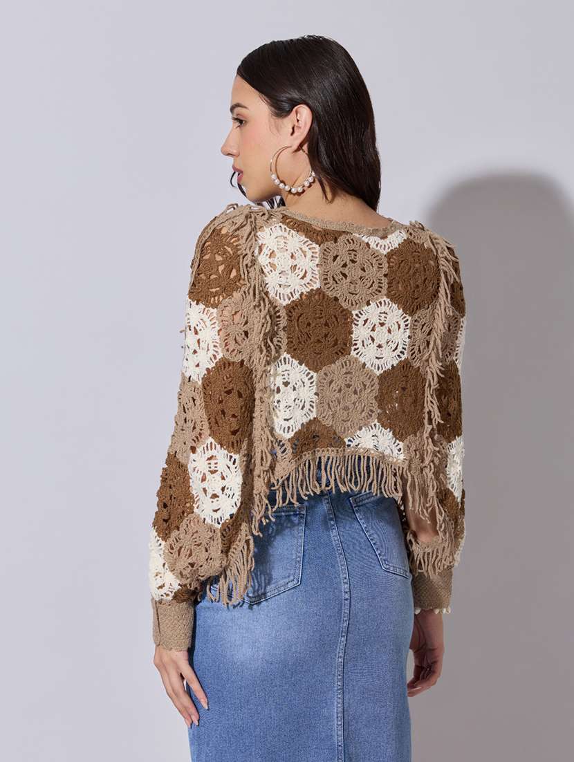 women self designed sheer crochet top - 22363458 -  Standard Image - 4